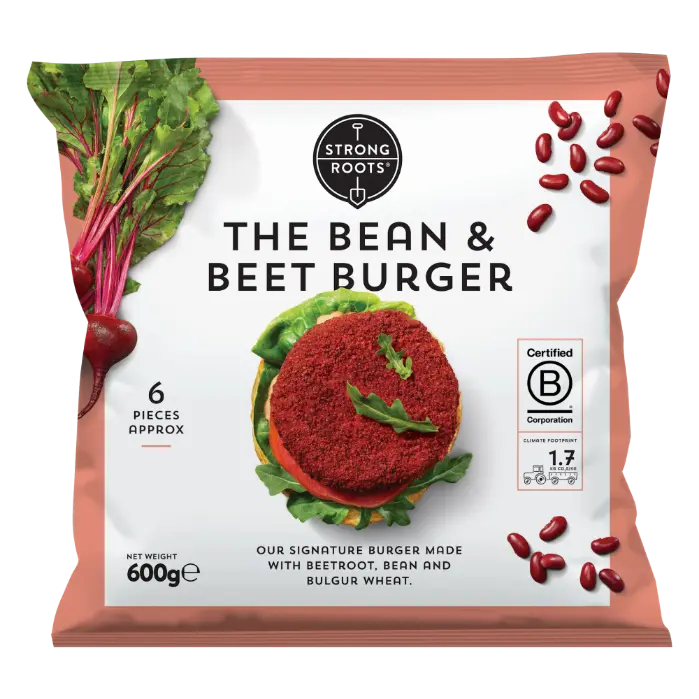The Bean & Beet Burger pack shot