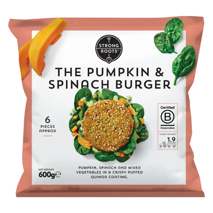 The Pumpkin & Spinach Burger pack shot